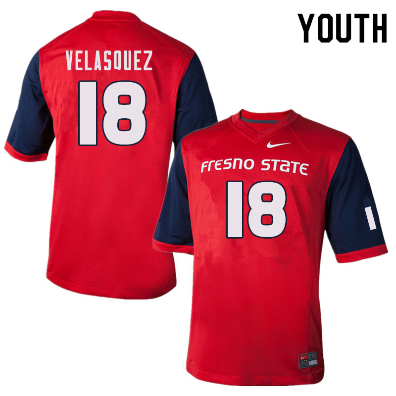 Youth #18 Danny Velasquez Fresno State Bulldogs College Football Jerseys Sale-Red - Click Image to Close
